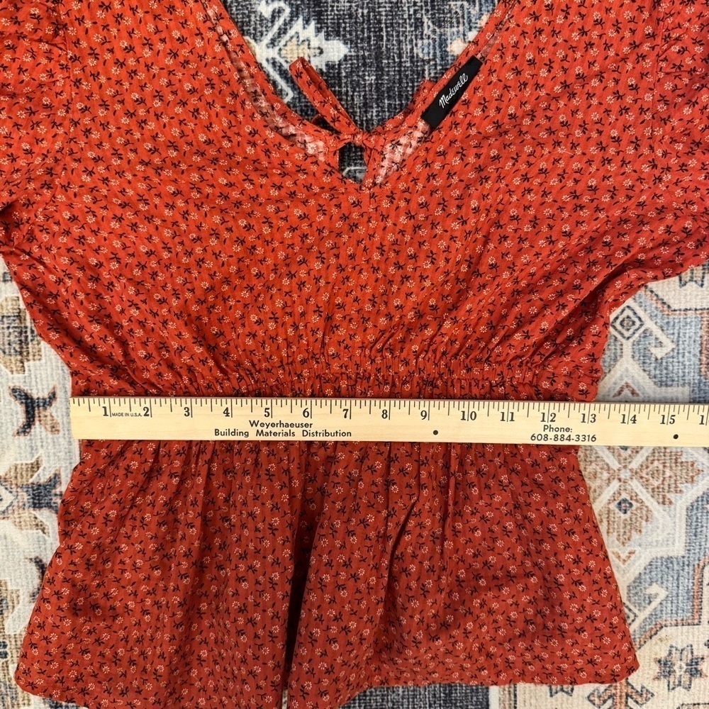 Madewell Tie-Back Peplum Top in Campden Daisies Orange 100% Cotton Size XS - Picture 12 of 16